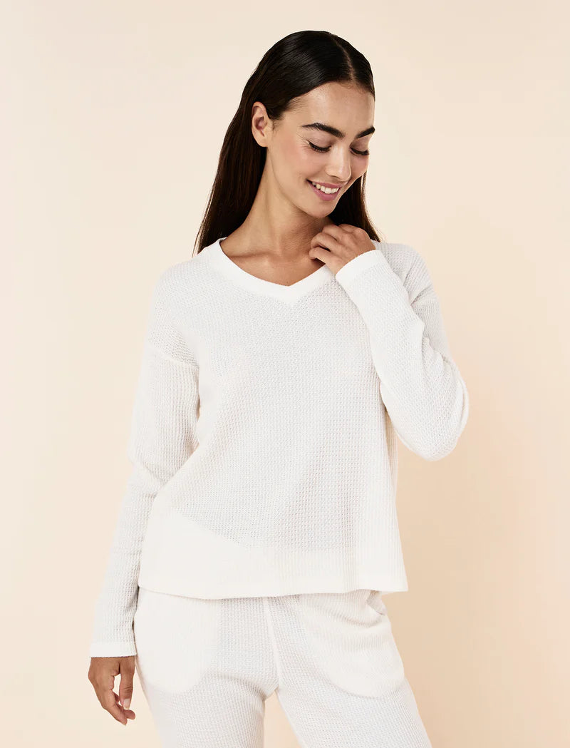 Supersoft Waffle V Neck Long Sleeve Top