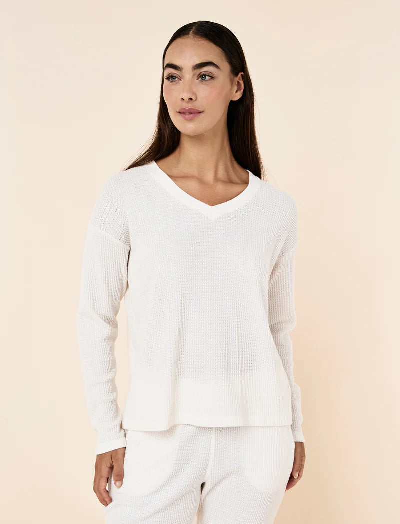 Supersoft Waffle V Neck Long Sleeve Top
