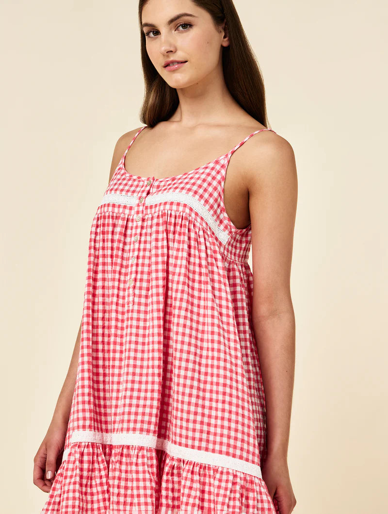 Seersucker Gingham Lace Trim Nightie