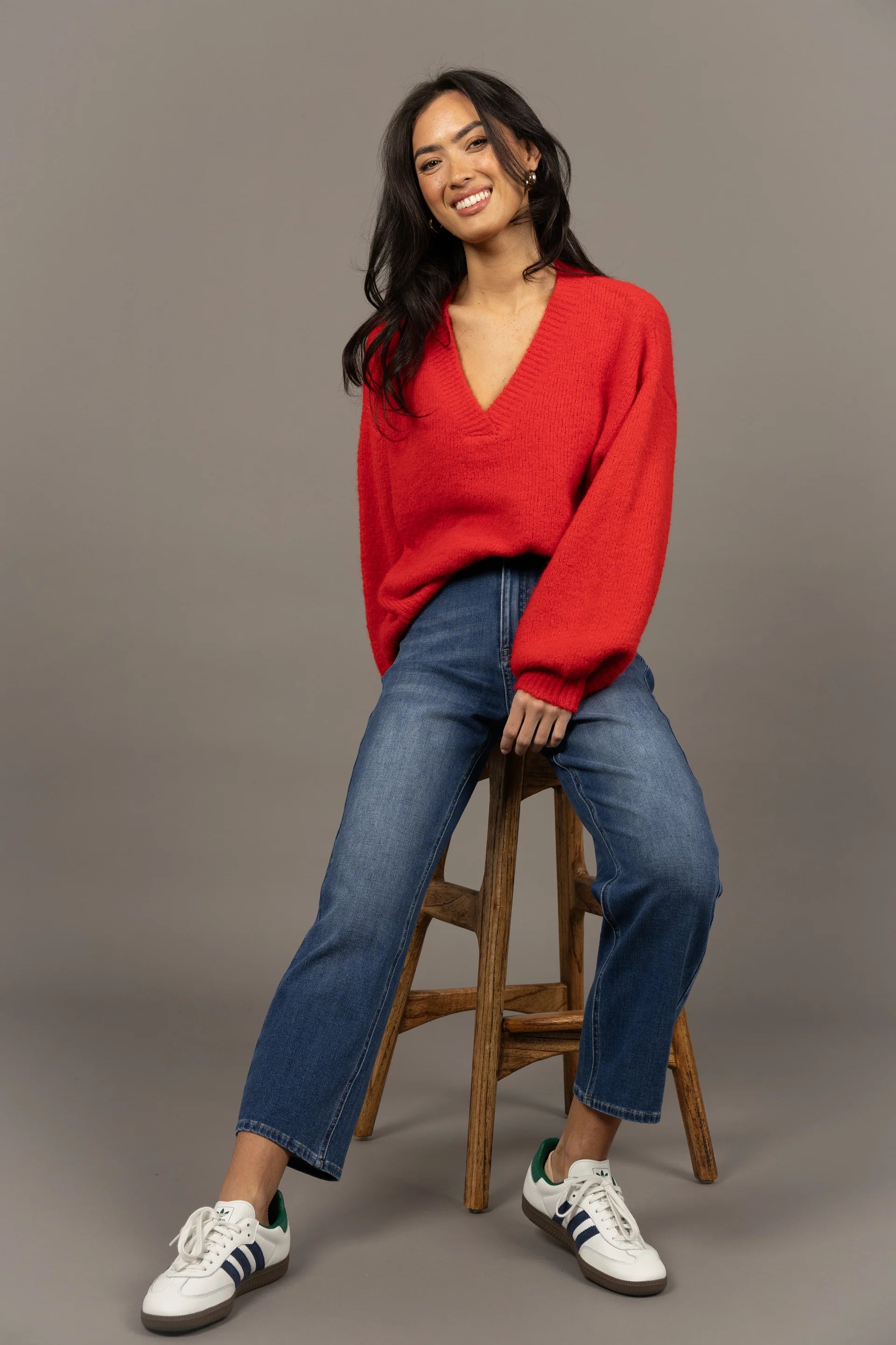 Nouveau V Neck Jumper - Scarlet, Ash, Royal Blue