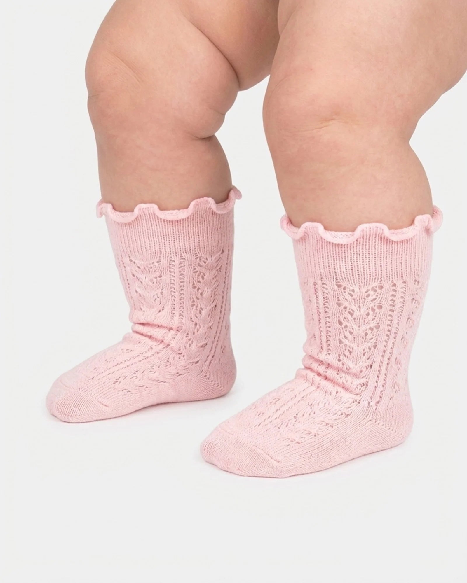 Organic Frilly Lace Knee Socks-Pink or Cream