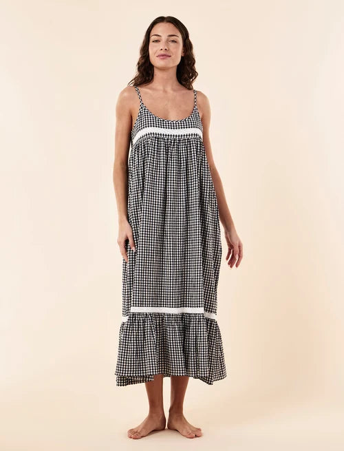 Seersucker Lace Insert Maxi Nightie