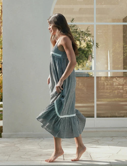 Seersucker Lace Insert Maxi Nightie