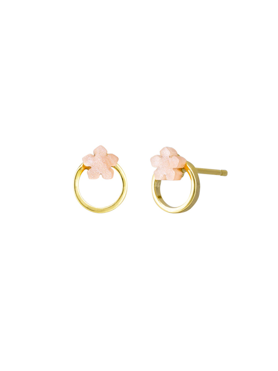 Pink Flower Circle Earring