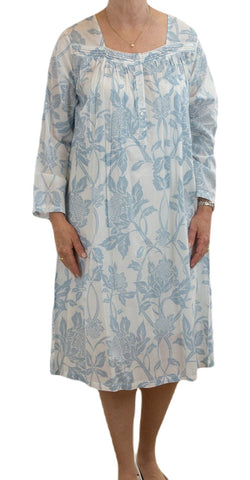 Long Sleeve Cotton Nightie - Blue Waratah Print