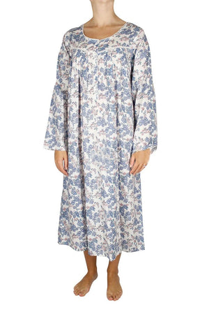 Long Sleeve Sq Neck Cotton Nightie - Blue Waratah Print