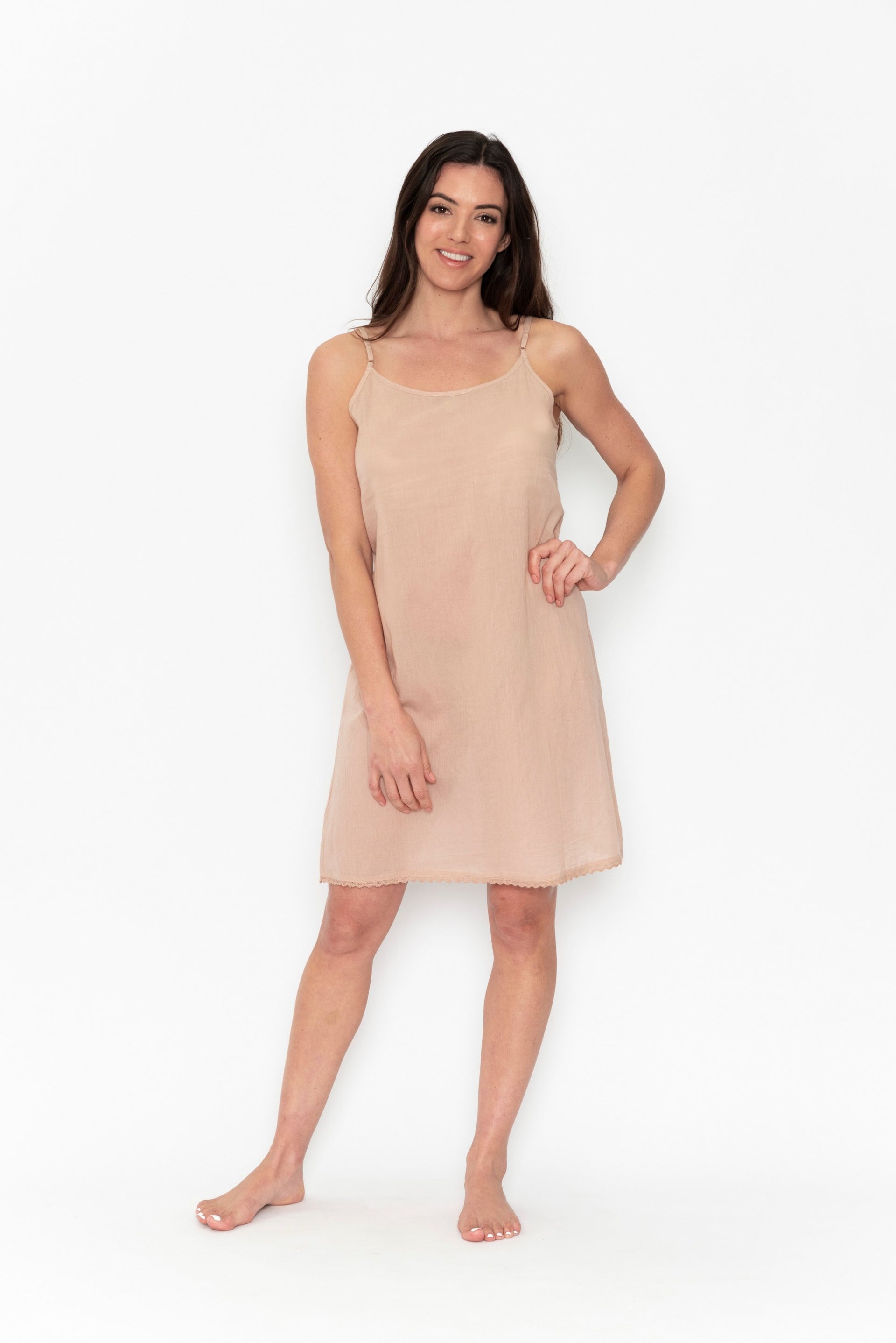 Cotton Mid Length Slip - Black and Nude