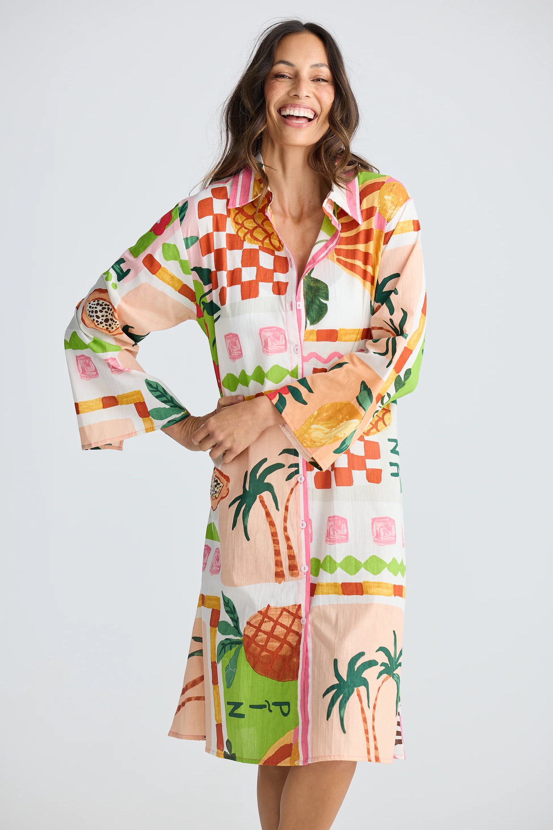 Stella Shirt Dress - Tuscan Pam/Tropical Fiesco