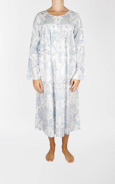 Long Sleeve Cotton Nightie Blue Waratah Print Bliss Co