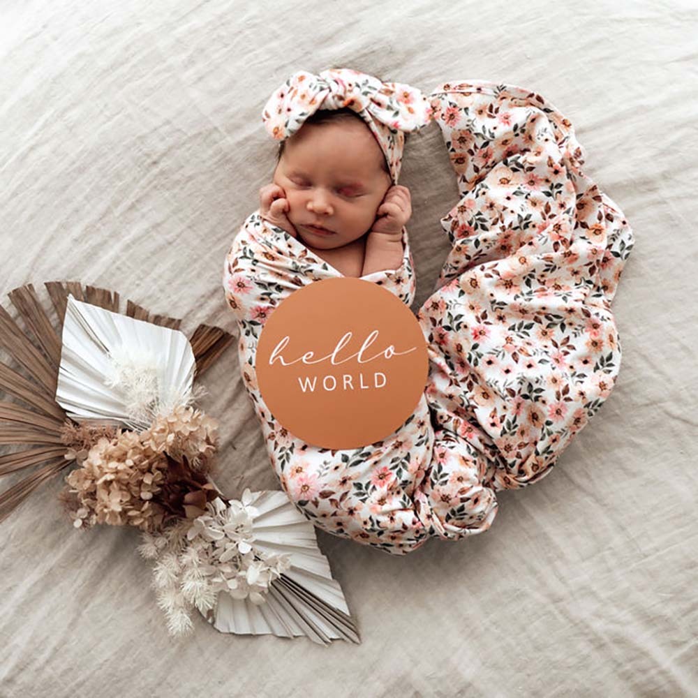 Spring Floral Baby Jersey Wrap & Beanie Set