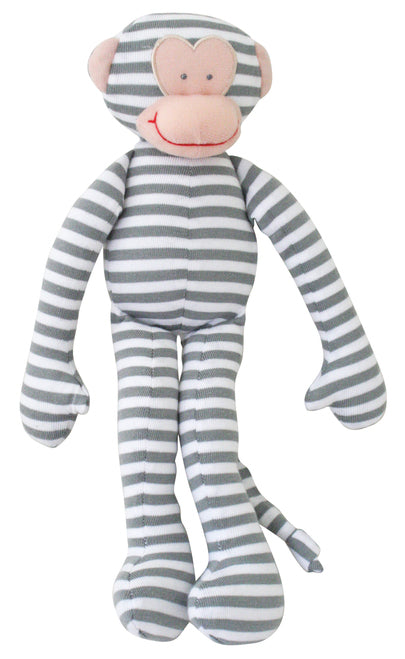 Striped Monkey Toy Rattle Grey